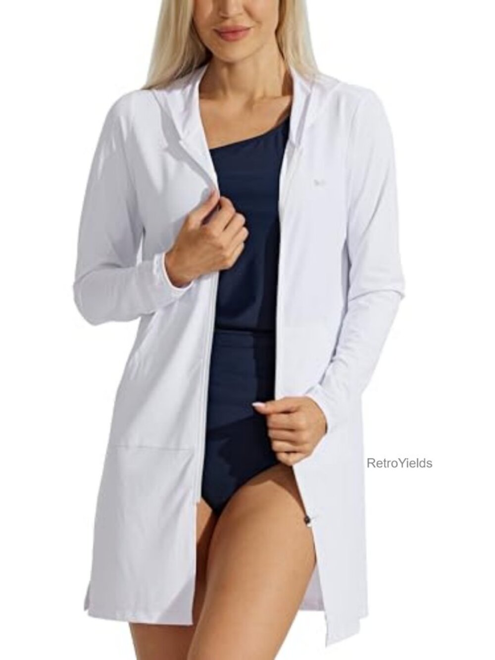 UPF 50+ Women's Swim Cover Up Long Hoodie Quick Dry SPF Jacket with Pockets